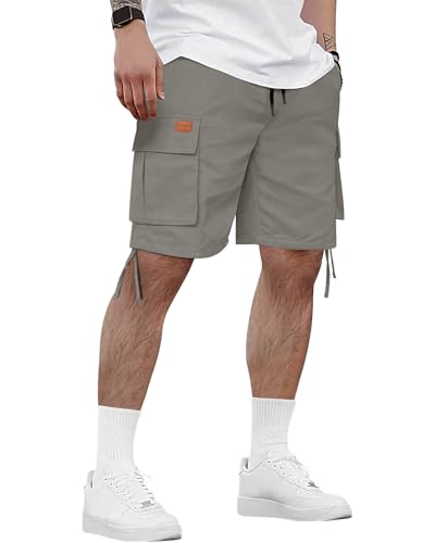 HMIYA Kurze Hosen Herren Cargo Shorts Sommer Freizeithose Baumwolle Cargohose Herren Kurz mit 6 Taschen(Graugrün EU-XL)