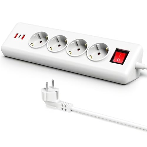 4 Fach Ecksteckdose mit USB C(PD 20W), RAVPHICS 7 in 1 Desktop Steckdosenleiste Mehrfachstecker mit Schalter, Steckerleiste Überspannungsschutz mit 1.8M Kabel für Küche Büro (Weiß)