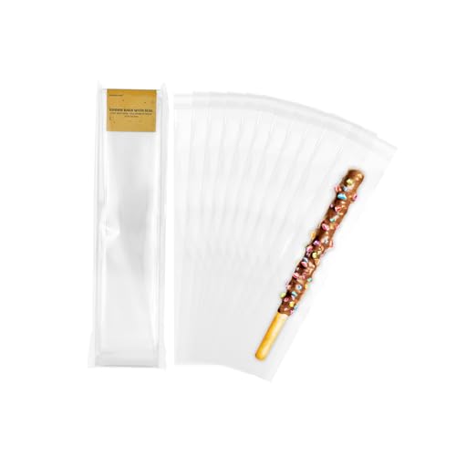 EKAPACKAGING 200Pcs 2x10 Inches Self Sealing Cellophane Bags Clear Pretzel Rod Bags for Treat Candy Melts Cookie Popsicle Ice Pop
