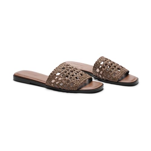 Image of C.Paravano Womens Slides Woven Flats Raffia Sandals Summer Beach Slip ons | handmade woven crafts, Nappa lambskin Insole, Lightweight, Open toe