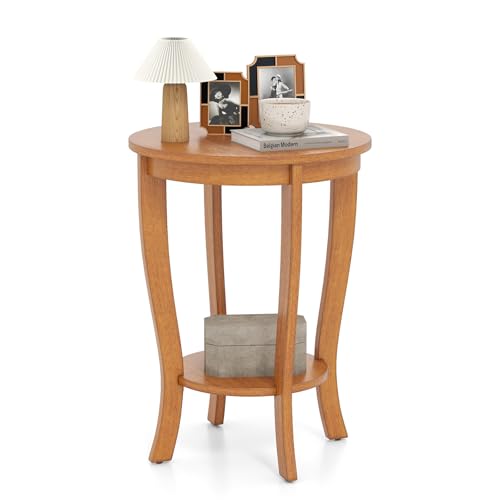 GOFLAME 2-Tier Round End Table, 18” Sofa Side Table with