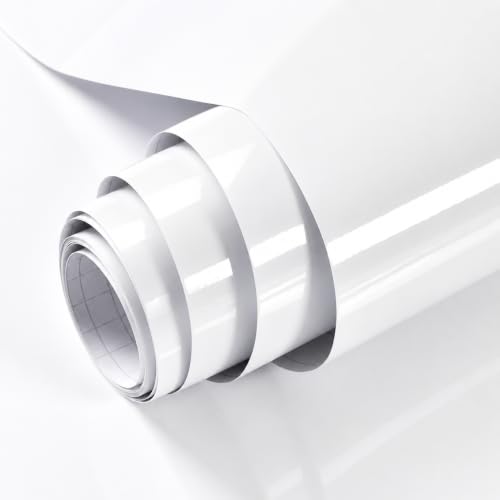 Image of HOME13 White Contact Paper Glossy Peel and Stick Wallpaper for Countertops White Wall Paper Self Adhesive Removable Waterproof for Kitchen Cabinet Decorative Vinyl Paper(20x80 Inch)