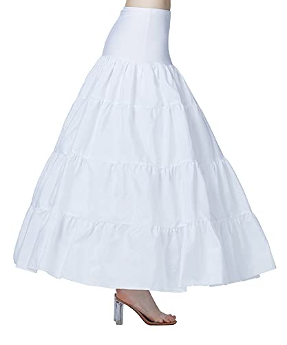 BEAUTELICATE Petticoat Unterröcke Reifrock Damen Lang A-Linie Crinoline Hohe Taille für Brautkleid Abendkleid Hochzeit Rockabilly Weiß (Weiß - 3 Reifen & Rüsche,34-36)
