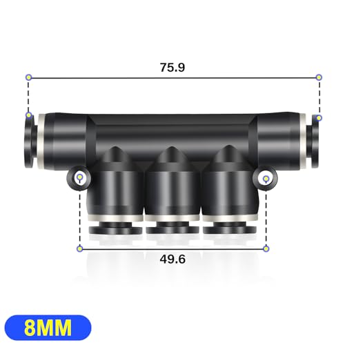 TAILONZ PNEUMATIC 8MM OD 5 Pcs Straight Push Connectors Plastic Quick Release Connectors Air Line Fittings PK-8 (5 Way) - Image 2