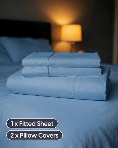 Image of Sleepy Town Cal King Size Bed Sheets - 3 Piece - NO Flat Sheet Included - California King Sheet Set - Soft, Comfy & Cooling - Easy Care - Wrinkle & Fade Free - Brushed Microfiber Sheets (Denim Blue)
