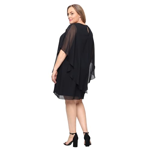 Image of S.L. Fashions Women's Capelet Cascade Sleeve Dress with Beaded Cutout Neckline, Special Occasion Dress