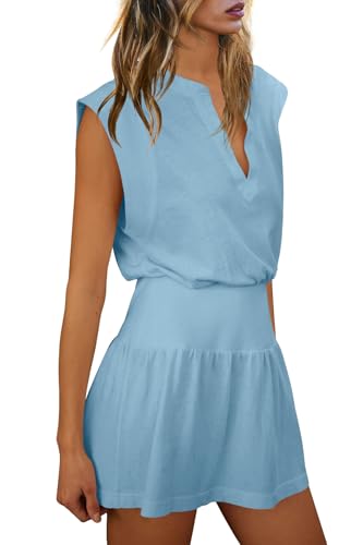 Image of LAMISSCHE Womens Summer Dress Sleeveless Mini Dress Flowy Vacation Beach Dresses Casual V Neck Elastic Waist Sundresses