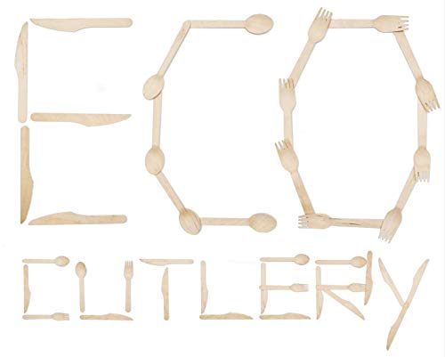 Premium Planet 300x Set Biodegradable Wooden Cutlery | Eco Friendly | 100x Forks 100x Knives 100x Spoons | Large Disposable Wooden Cutlery