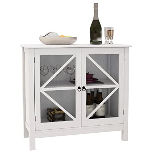 Bahut Accent Bouchon de plateau de plancher du plancher de cuisine Buisine d'armoire de rangement avec table de console de porte en verre double for le salon (31.5x29.9x14.37 pouces) Buffet Cuisine