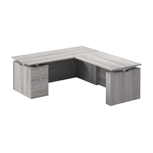 Image of Bush Business Furniture 72-inch Height Adjustable L Shaped Standing Desk with File Cabinet, Ergonomic Sit-Stand Computer Table for Office, Stratus Collection, Platinum Gray with Metallic Gray Base