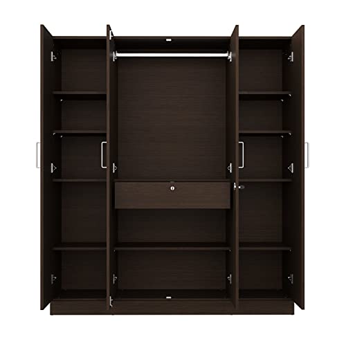 Image of Wakefit Wardrobe | 1 Year Warranty | Engineered Wood Almirah, Cupboard for Clothes Storage | 4 Door, 1 Drawer, 1 Hanging Space | Gingham - Wenge