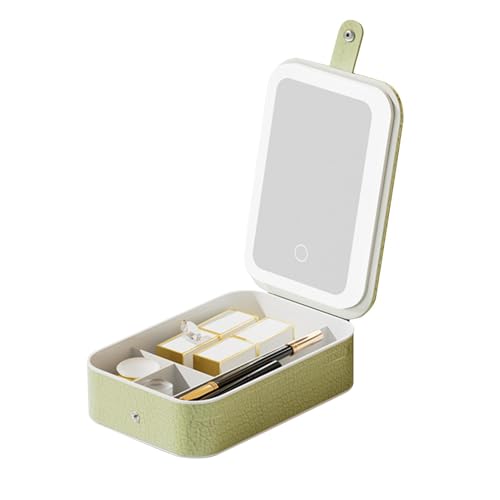 de maquillaje con espejo y luz – Estuche portátil de maquillaje de viaje | de maquillaje iluminada con espejo LED ajustable, almacenamiento compacto de cosméticos, de maquillaje con