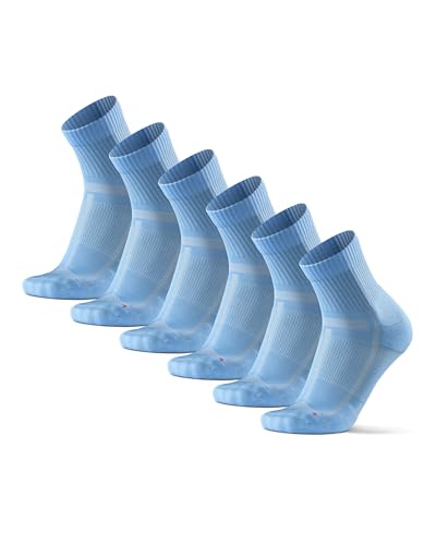 DANISH ENDURANCE 3 Pack Cushioned Running Socks for Long Distances, Quarter Length, Anti-Blister for Men & Women, Light Blue, 3-5
