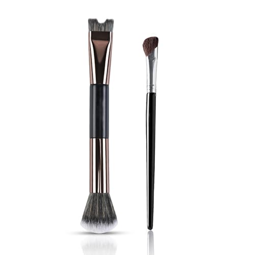 2PCS Nose Contour Brushes, 2-In-1 U-Shaped Brush and Fluffy Brush, Angled Tilt Brush, Nose Brushes Set for Nose Sculpting and Defining