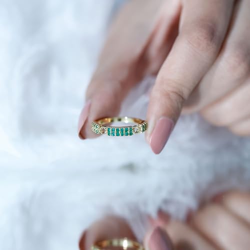 Natural Emerald Wedding Anniversary Ring | AAA Quality | Eternity Wedding Band for Women - With Jewelry Box4