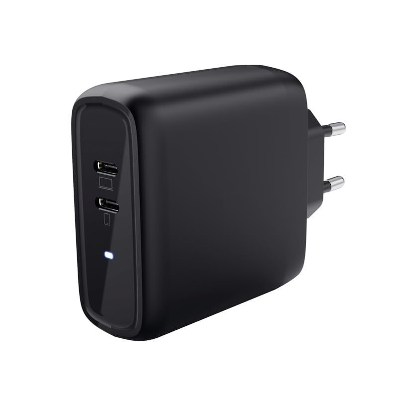 Cargador de pared USB-C 65W compacto negro ideal para llevar en la maleta de viaje