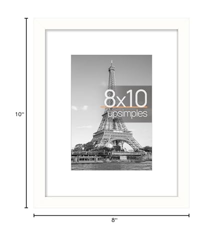 Image of upsimples 8x10 Picture Frame, Display Pictures 5x7 with Mat or 8x10 Without Mat, Wall Hanging Photo Frame, White, 1 Pack