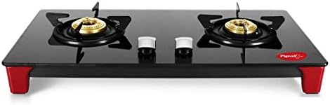 Pigeon Infinity Gas Cooktop with Glass Top and Stainless Steel body 2 Burner Gas Stove, Manual Ignition, Black