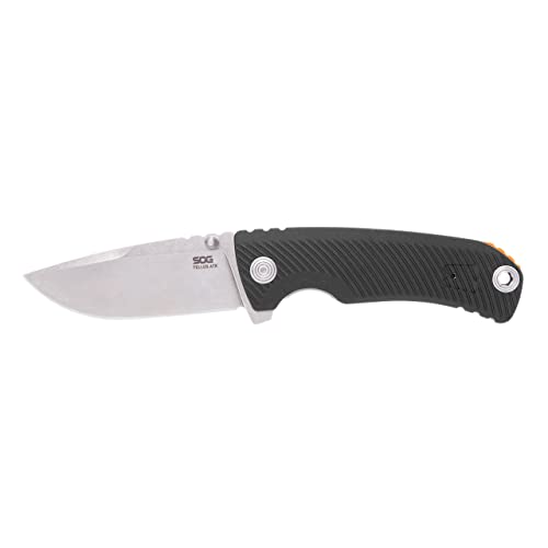 SOG Tellus ATK Outdoor Assisted Opening Frame Lock Folding Knife | Ambidextrous GRN Handle | CRYO 440C Stainless Steel Blade | Adjustable Belt Clip, Black/Blaze Orange