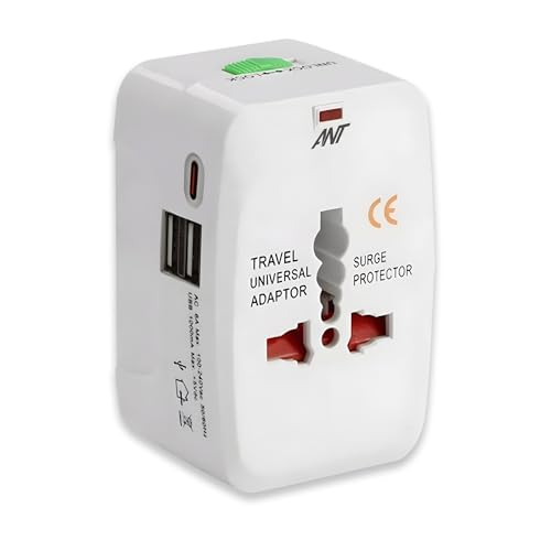 Image of Ant Amigo 201 Universal Travel Adapter with 3 Type-C & 2 USB Ports, Worldwide All-in-One International Plug Adapter for 150+ Countries, Fast Charging Travel Charger for Phone Laptop Camera White