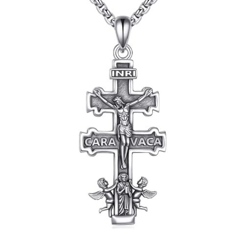URONE Cruz Caravaca Cadena Plata de Ley 925 Jesús Cruz Crucifijo Joyas para Hombres Mujeres