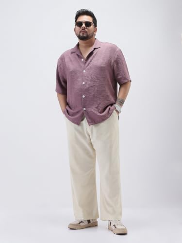 Image of Urbano Plus Men's Loose Fit Solid Linen Blend Trousers Non-Stretchable