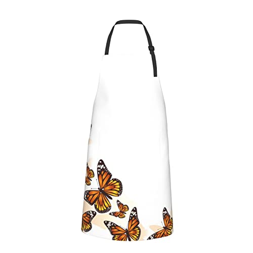 Tablier papillon orange imperméable noir à taille unique avec 2 poches pratiques