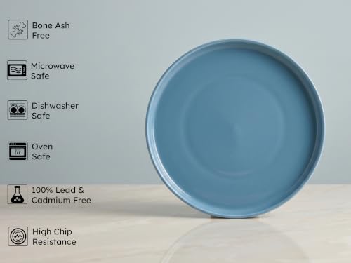 Image of Bodhi House 4-Piece Ribbed Porcelain Dinner Plate Set, 4 Dinner Plates, Chip Resistant, Lightweight, Microwave & Dishwasher Safe Crockery Set for Home, Dining & Gifting, True Blue