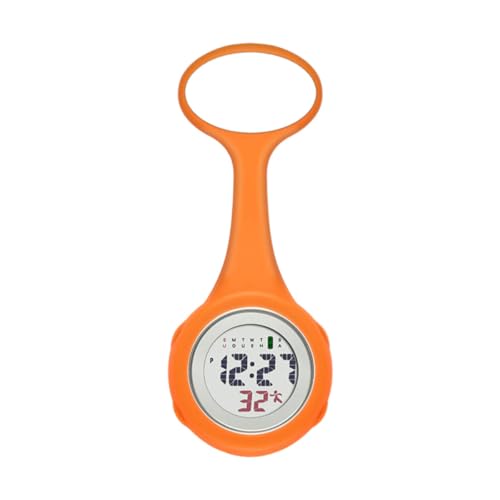 Reloj de enfermera digital para hospital con broche de acero inoxidable y funda naranja