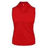 Monterey Club Women's Solid Sport Shirt Sleeveless #2401 (Lipstick Red, Large)