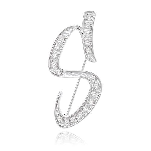 Image of Cicy Bell A-Z Initial 26 Letter Brooch Pins 18k Gold Plated Cubic Zirconia Breastpin Name Personalized Gifts for Women Men