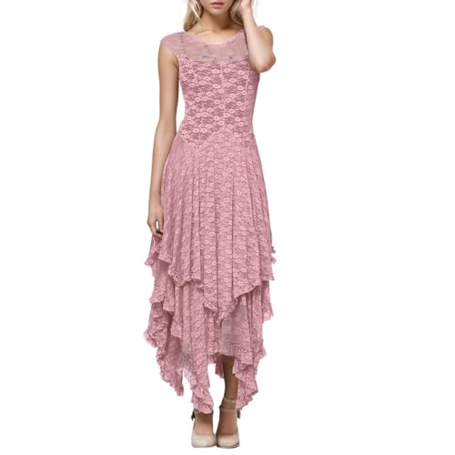 Robe d'été pour femme rétro sans manches à dentelle superposée