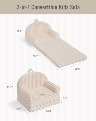 Image of Blissful Diary Kids Couch, 2-in-1 Kids Chair & Sofa for Sitting and Play, Kids Couch for Playroom, Gift for Girls Boys, Cream White