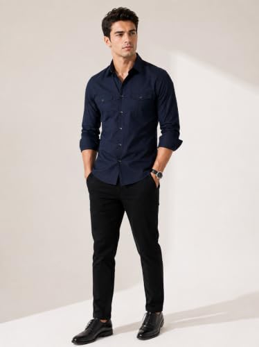 Image of Men's Double Flap Pocket | Regular Fit | Solid Spread Collar | Versatile Everyday Office Wear Comfortable |Stylish Design | Shirt