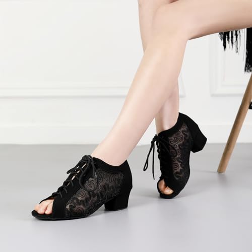Women's Lace-up Latin Dance Shoes Low Heel Open Toe Ballroom Salsa Dance Practice Shoes Suede Sole4