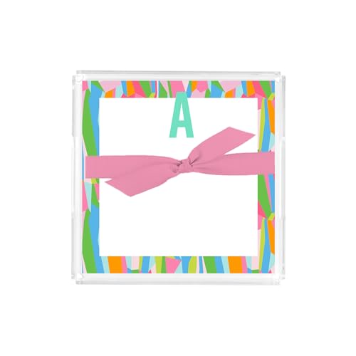 Mary Square Monogram A Colorful Floral 5 x 5 Paper Acrylic Notepa...