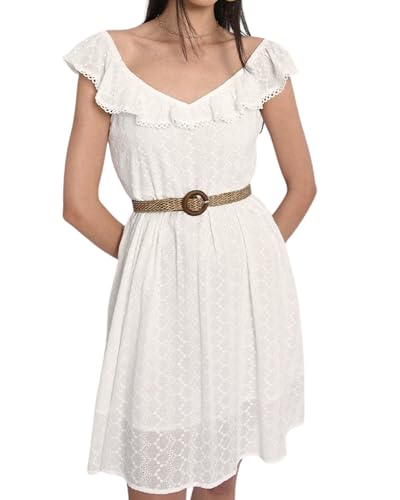 MOLLY BRACKEN Robe Femme LA1308BE Blanc Court en Sangallo, Blanc, M