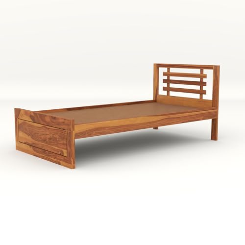 Image of Solid Sheesham Wooden Bed 6X4 Bed Single Bed Without Storage for Bedroom - Single Cot Wooden BedSingle Size for Living Room Guest Room - 12 Month Warranty (Mateo Honey)