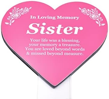 OriginDesigned Sister Floating Heart Shaped Memorial (Pink & White) - Decorative Plaque, Grave Marker