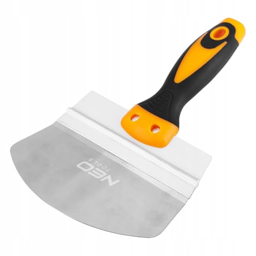NEO TOOLS Eimerschaber - Eimer Schaufel - Spachtel gebogen - hervorragend zur Entnahme von Spachtelmasse aus Eimern - 155 mm Aus Edelstahl - Spachtel für Eimer