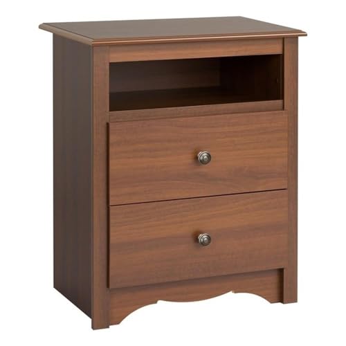 Prepac Sonoma 2 Drawer Nightstand: Elegant Bedroom Furniture, Bedside Table with Open Shelf, 23.25'W x 16'D x 28'H, Cherry