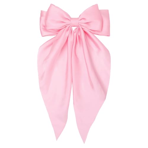 Pink Hair Bow for Women Girls Valentine Big Satin Bow Clip with Long Tail Light Pink Hair Accessories