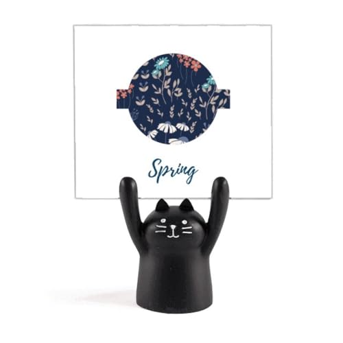 Porte-mémo motif fleurs blanches et bleues chat noir, idée cadeau décoration maison