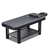 Stationary Massage Table with Memory Foam, Massage TattooTable with Adjustable Height, Facial Bed for Esthetician, PU Leather, Shelf for Physical Therapy & Spa (Metal, 80''L x 32''W)
