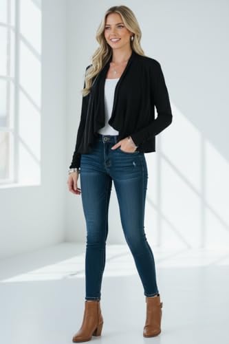 Image of ToBeInStyle Womens Open Front Long Sleeve Lightweight Asymmetrical Draped Cardigan with Side Pockets