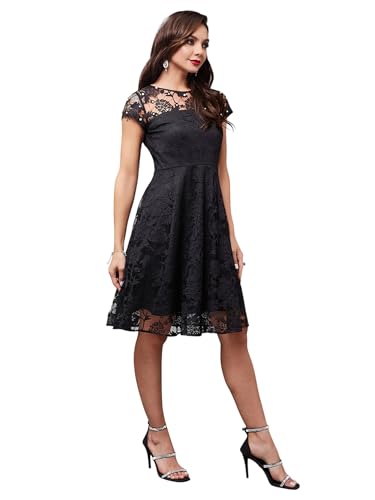 Image of Miss Chase Women's Round Neck Sleeveless Floral Ruffled GatheKnee-Long Skater Dress