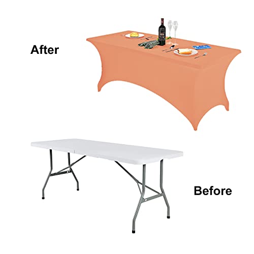 Image of FORLIFE Spandex Table Cover - Fitted 8ft Rectangular Tablecloth, Stretch Patio Cover, Universal for Wedding, Banquet, Party (Peach)