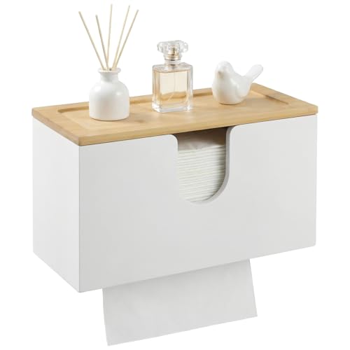DTLLCZP Distributeur de Serviettes en Papier en Bambou - Support Mural ou de Table - 27,5 x 16 x 13 cm avec Couvercle magnétique - pour Pliées en V/C/Z, Cuisine, Salle De Bain, Blanc