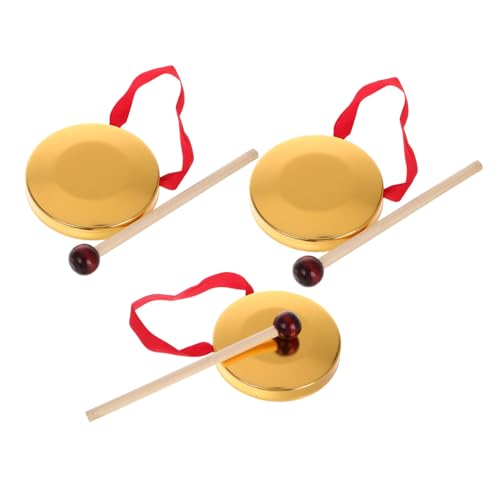 Toyvian 3 Sets Miniature Chinese Gong Traditional Percussion Instrument with Mallet Lightweight Portable for Music Education Home Decoration Workmanship