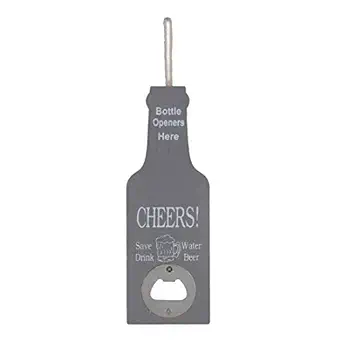 STRIPES Rustic Bottle Shaped Bottle Opener-Bar Essentials, Wood and Metal Decorative and Stylish Bottle Opener,Party Essentials for Beer, Soda Bottles.Size : 18.9 cm x 6.9 cm x 1 cm (Grey Colour)